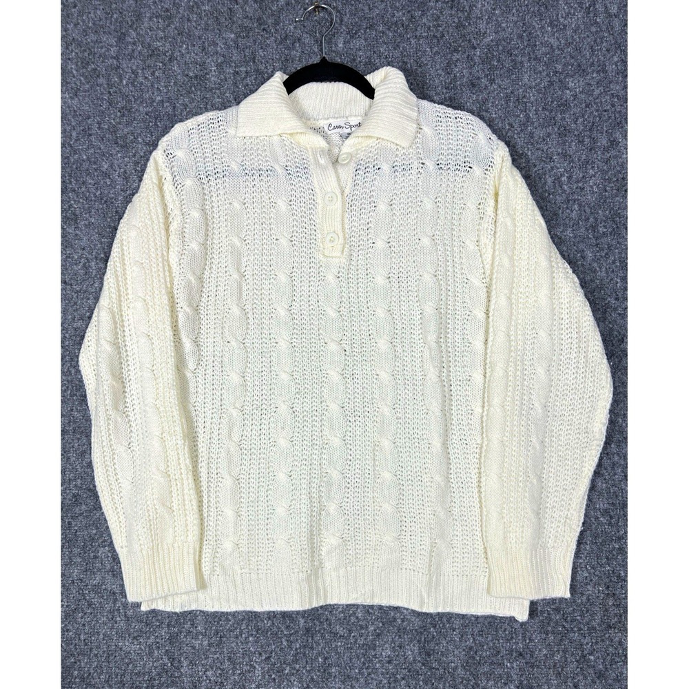 Caren Sport Women's Ivory Cable Knit Sweater 3X Collared Button Neck Plus Size